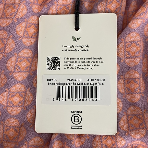 Spell Sweet Nothings Short Sleeve Blouse Sugar Plum Small NWT Boho Festival - Picture 7 of 13